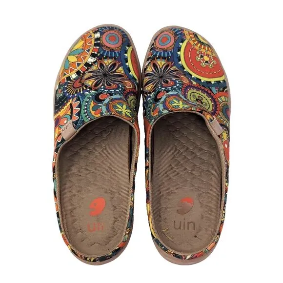UIN Blossom Malaga Toledo Mule Slip On Shoes Women's 8.5 Colorful Floral Canvas