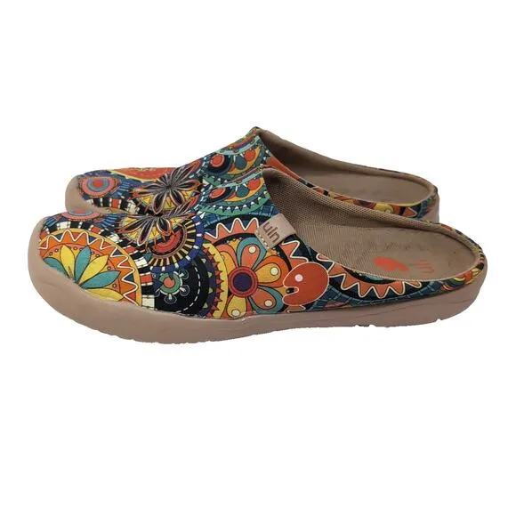 UIN Blossom Malaga Toledo Mule Slip On Shoes Women's 8.5 Colorful Floral Canvas