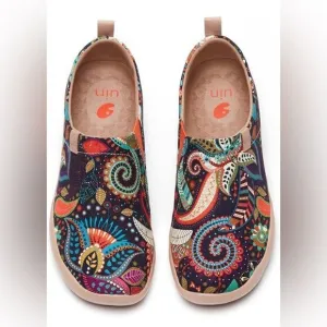 UIN Floral Art Sneaker Canvas Slip-On Travel Shoes Mandala Womens 9.5 NWT/in box
