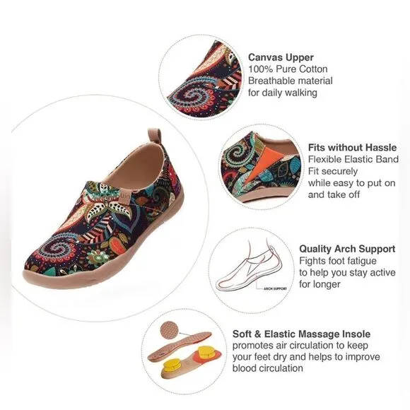 UIN Floral Art Sneaker Canvas Slip-On Travel Shoes Mandala Womens 9.5 NWT/in box