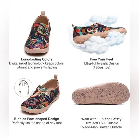 UIN Floral Art Sneaker Canvas Slip-On Travel Shoes Mandala Womens 9.5 NWT/in box