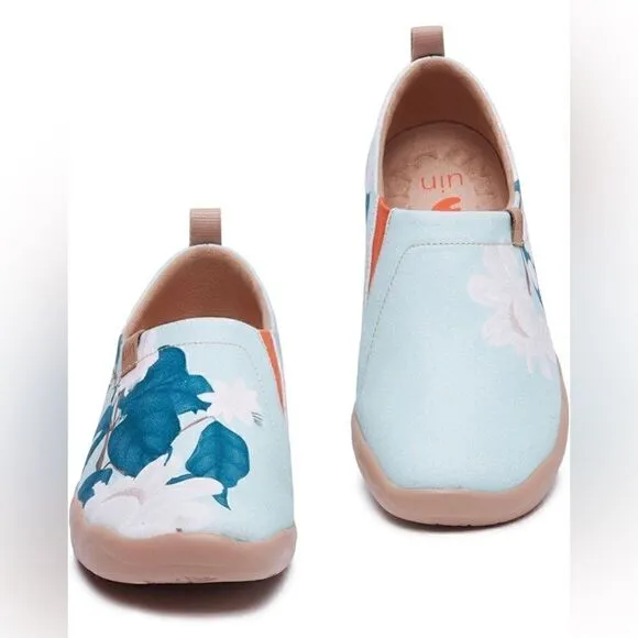 UIN Women's Floral Art Sneaker Painted Canvas Travel Shoes (Minty Peony)