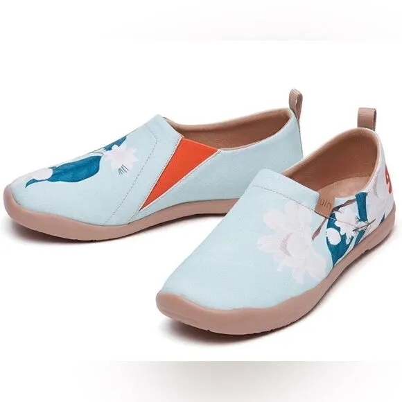 UIN Women's Floral Art Sneaker Painted Canvas Travel Shoes (Minty Peony)