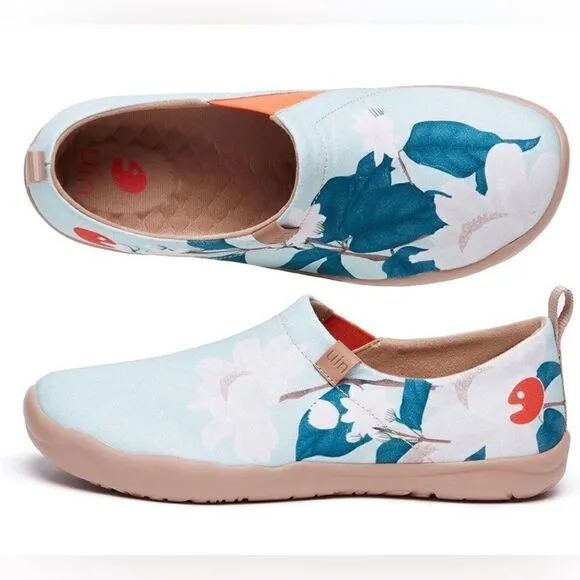 UIN Women's Floral Art Sneaker Painted Canvas Travel Shoes (Minty Peony)