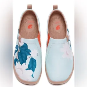 UIN Women's Floral Art Sneaker Painted Canvas Travel Shoes (Minty Peony)