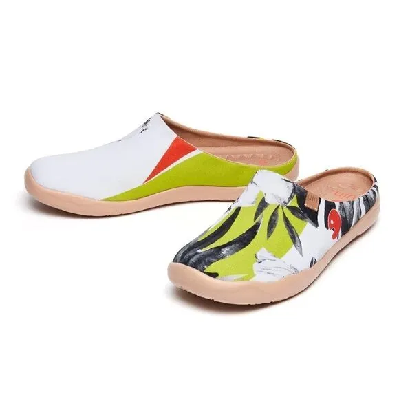 UIN Men's Slipper Mules Walking Casual Travel Shoes (Hibiscus in Full Bloom )