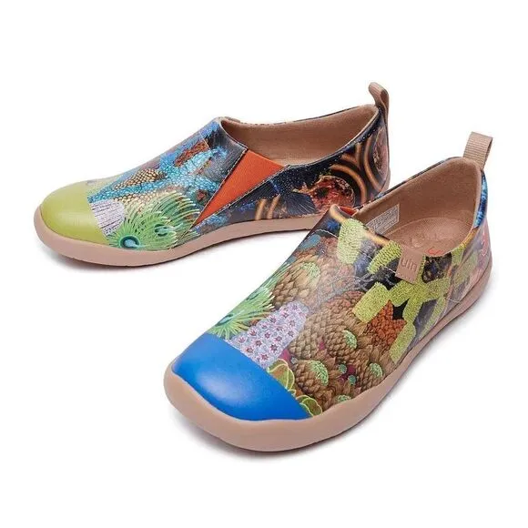 UIN Women's Walking Shoes Slip On Microfiber Casual Comfort Loafers (Sea Life)