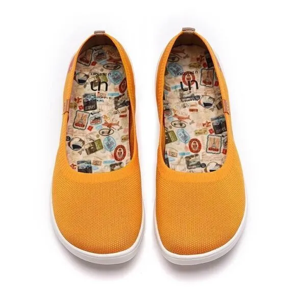 UIN Women's Ballet Slip On Pointed Toe Casual Shoes (Valencia Knitted Orange)