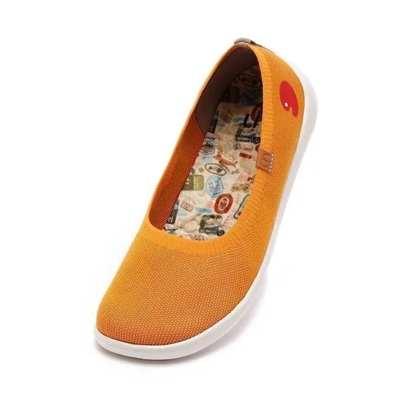 UIN Women's Ballet Slip On Pointed Toe Casual Shoes (Valencia Knitted Orange)