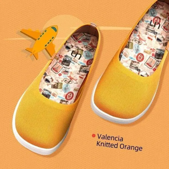 UIN Women's Ballet Slip On Pointed Toe Casual Shoes (Valencia Knitted Orange)