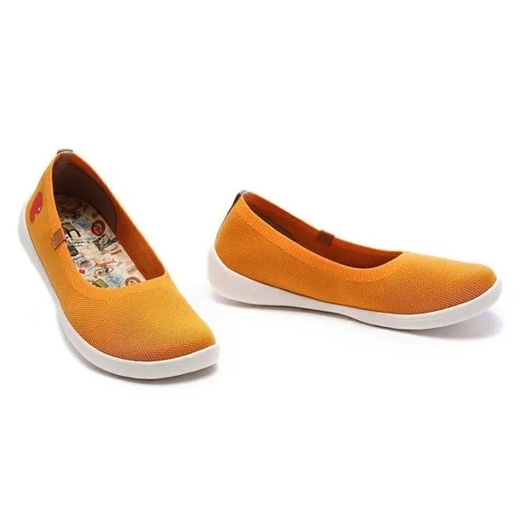 UIN Women's Ballet Slip On Pointed Toe Casual Shoes (Valencia Knitted Orange)