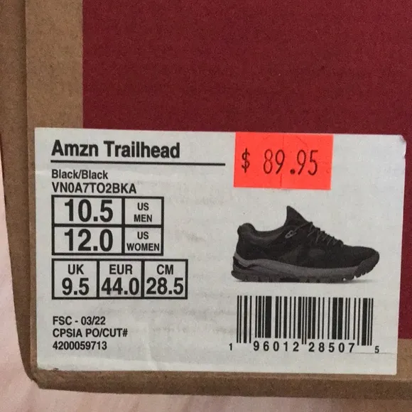 Vans Amzn Trailhead Black Shoes Mens 10.5 US Women 12.0 US