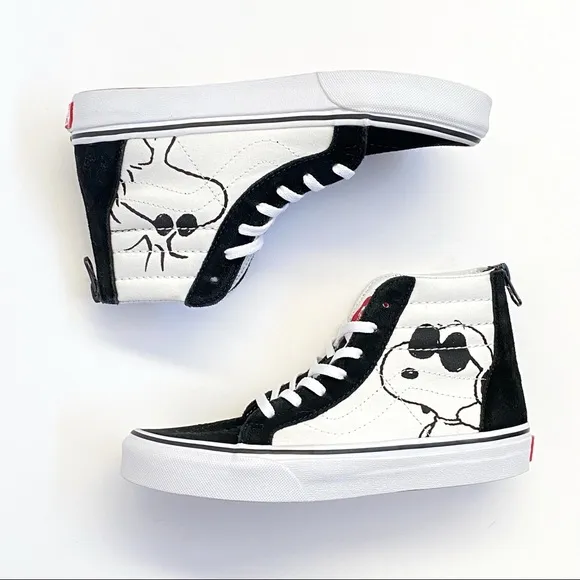 Vans Peanuts Snoopy SK8-hi black suede white canvas high top shoes