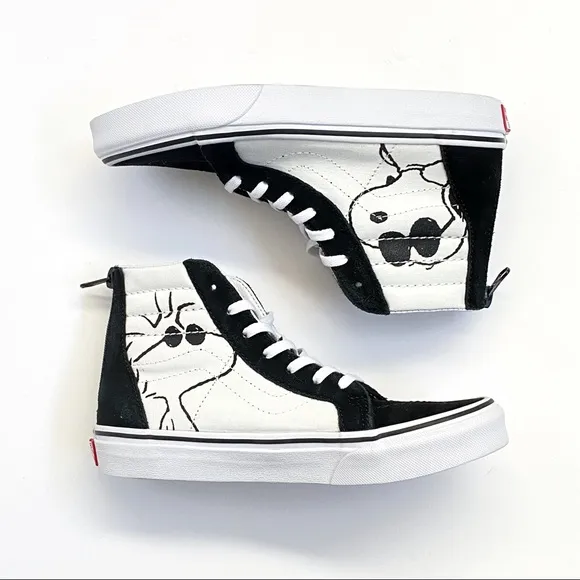 Vans Peanuts Snoopy SK8-hi black suede white canvas high top shoes