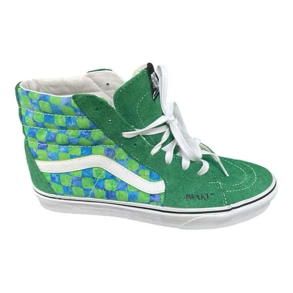 VANS SK8-HI AWAKE NY GREEN SUEDE WHITE BLUE RED CHECKERBOARD SKATE sz 10