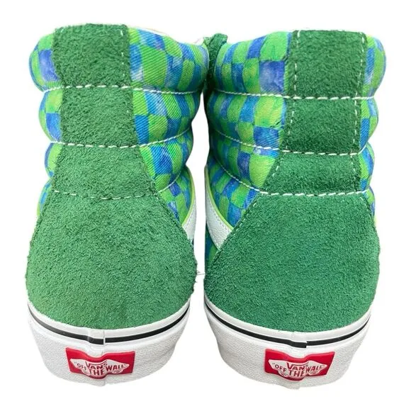 VANS SK8-HI AWAKE NY GREEN SUEDE WHITE BLUE RED CHECKERBOARD SKATE sz 10