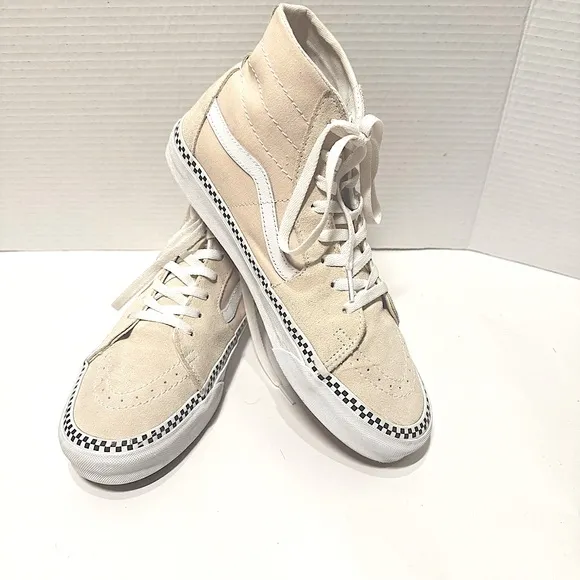 Vans Sk8-Hi Men’s Tapered Checkerboard Foxing High Top Sneakers M9.5 W11 Cream