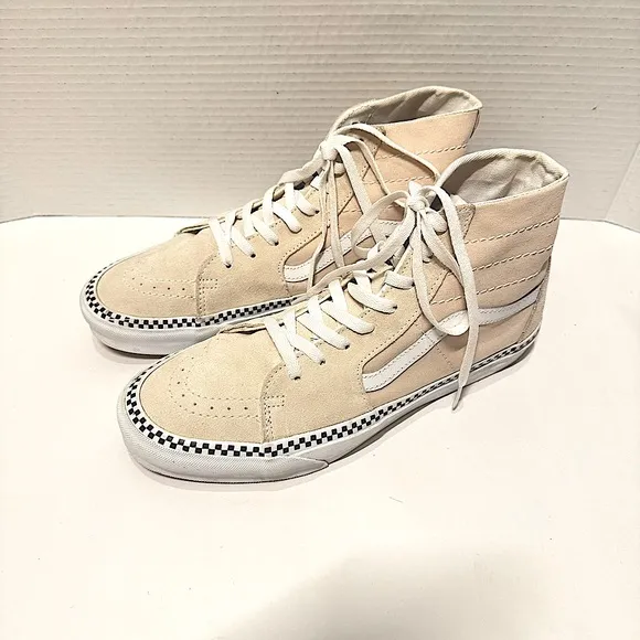 Vans Sk8-Hi Men’s Tapered Checkerboard Foxing High Top Sneakers M9.5 W11 Cream