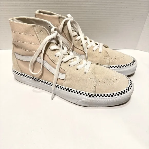 Vans Sk8-Hi Men’s Tapered Checkerboard Foxing High Top Sneakers M9.5 W11 Cream