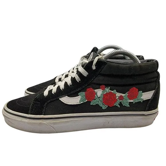 Vans Sk8-Mid Black Rose With Thorns Shoes High Top Mens 8.5 - Womens 10 721356