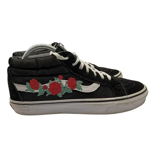 Vans Sk8-Mid Black Rose With Thorns Shoes High Top Mens 8.5 - Womens 10 721356