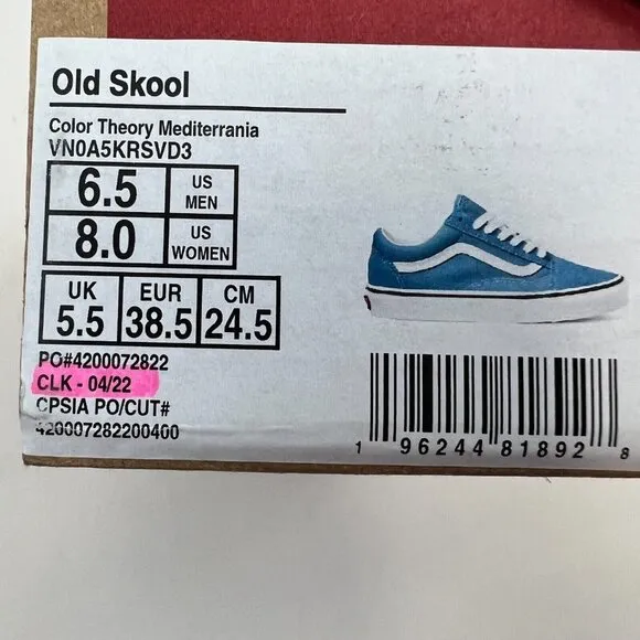 Vans Unisex Adults Old Skool VN0A5KRSVD3 Blue Lace Up Sneaker Shoes Size M6.5 W8