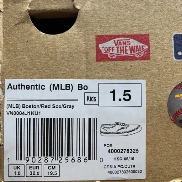 VANS X MLB Kids Boston Red Sox Authentic Size 1.5