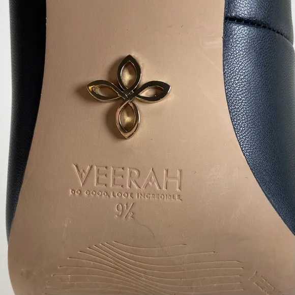 Veerah Heels Women’s Size 9.5 Black Vegan Faux Leather Shoes Open Peep Toe Pumps