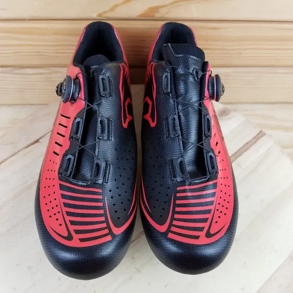 VENZO Men's Cycling Biking Spinning Shoes Black Red 12 US 47 EUR