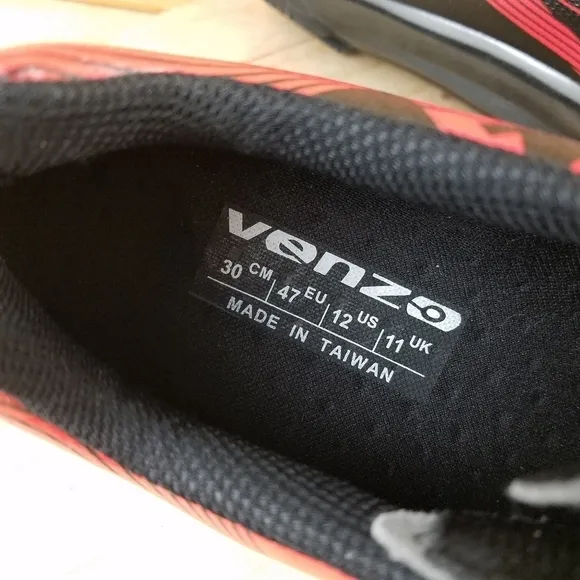 VENZO Men's Cycling Biking Spinning Shoes Black Red 12 US 47 EUR