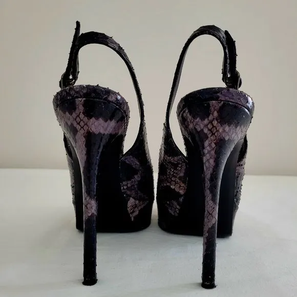 Vera Wang Lavender snakeskin leather high heels.