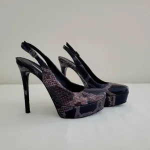 Vera Wang Lavender snakeskin leather high heels.
