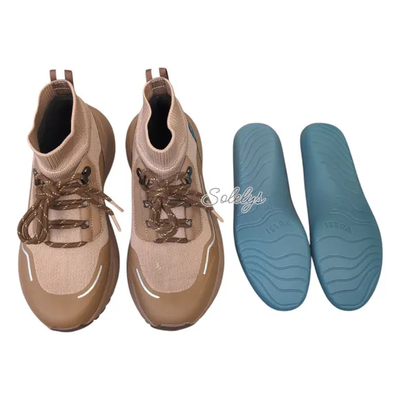 Vessi Stormburst Dark Teak Tan High Top Knit Waterproof Sneaker Boot Womens 7