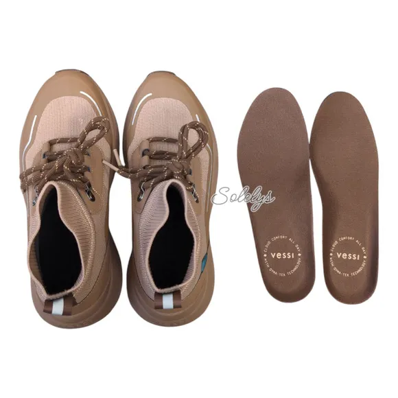 Vessi Stormburst Dark Teak Tan High Top Knit Waterproof Sneaker Boot Womens 7