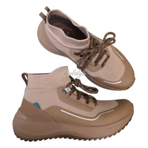 Vessi Stormburst Dark Teak Tan High Top Knit Waterproof Sneaker Boot Womens 7