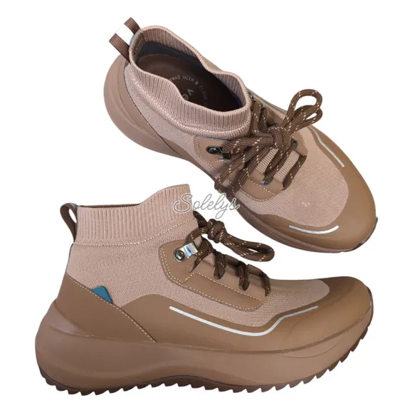 Vessi Stormburst Dark Teak Tan High Top Knit Waterproof Sneaker Boot Womens 7