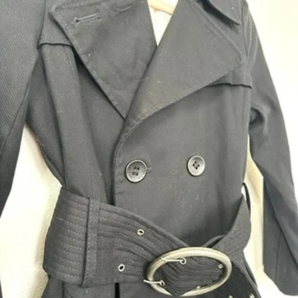 Via Spiga Black Trench Coat Girls Large Petite XS Small Belted Classic