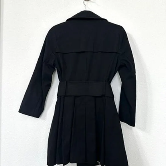 Via Spiga Black Trench Coat Girls Large Petite XS Small Belted Classic