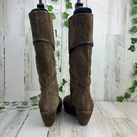 VIC MATIE Knee High Brown Suede Leather Boots from Italy EU 38 Womens US Size 8