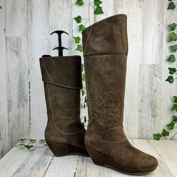 VIC MATIE Knee High Brown Suede Leather Boots from Italy EU 38 Womens US Size 8