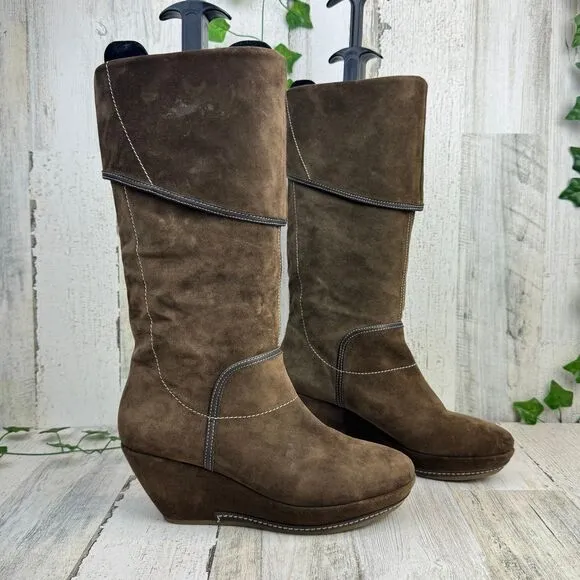 VIC MATIE Knee High Brown Suede Leather Boots from Italy EU 38 Womens US Size 8