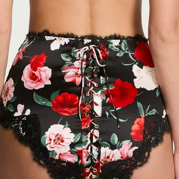Victorias secret luxe stretch silk satin lace trim high waist brief panty