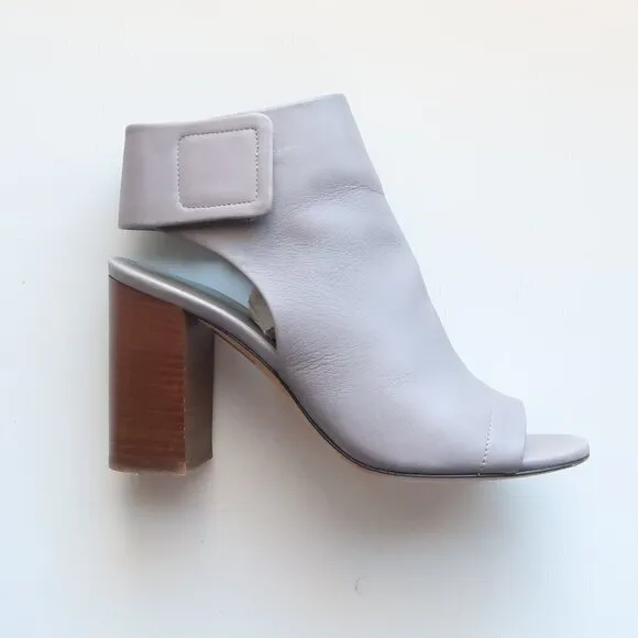 Vince Grey Leather Peep-Toe Stacked Block Heel Bootie Shoes Size 6