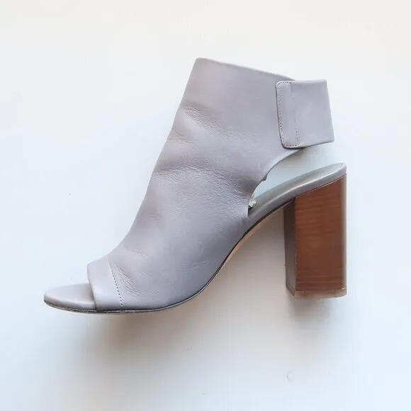 Vince Grey Leather Peep-Toe Stacked Block Heel Bootie Shoes Size 6
