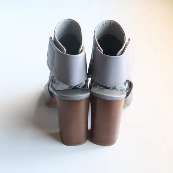 Vince Grey Leather Peep-Toe Stacked Block Heel Bootie Shoes Size 6