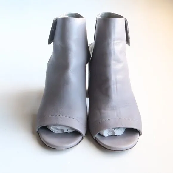 Vince Grey Leather Peep-Toe Stacked Block Heel Bootie Shoes Size 6