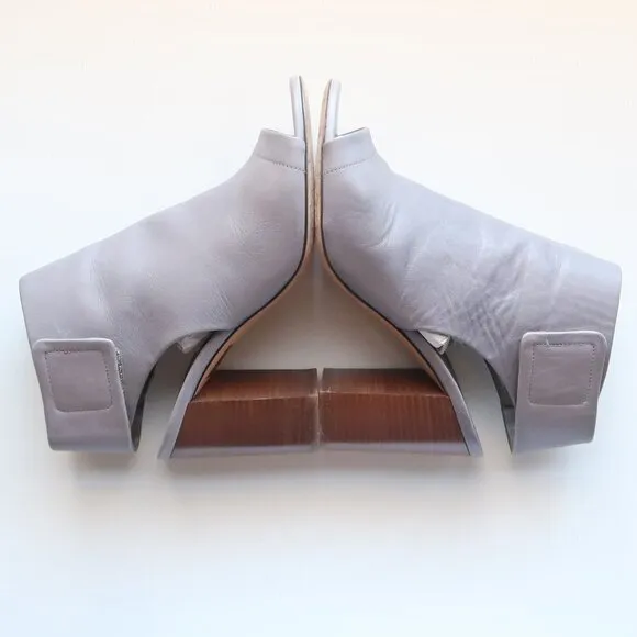 Vince Grey Leather Peep-Toe Stacked Block Heel Bootie Shoes Size 6
