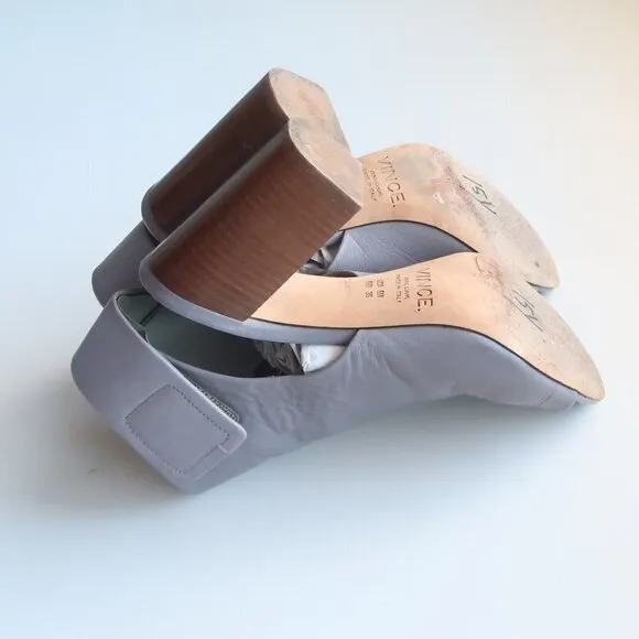 Vince Grey Leather Peep-Toe Stacked Block Heel Bootie Shoes Size 6