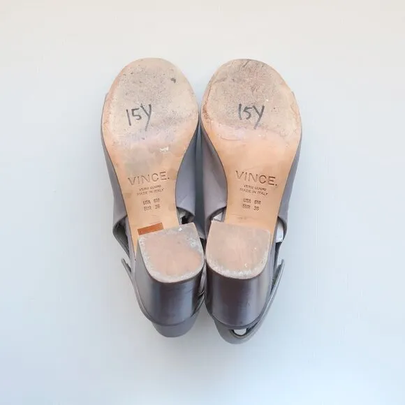 Vince Grey Leather Peep-Toe Stacked Block Heel Bootie Shoes Size 6