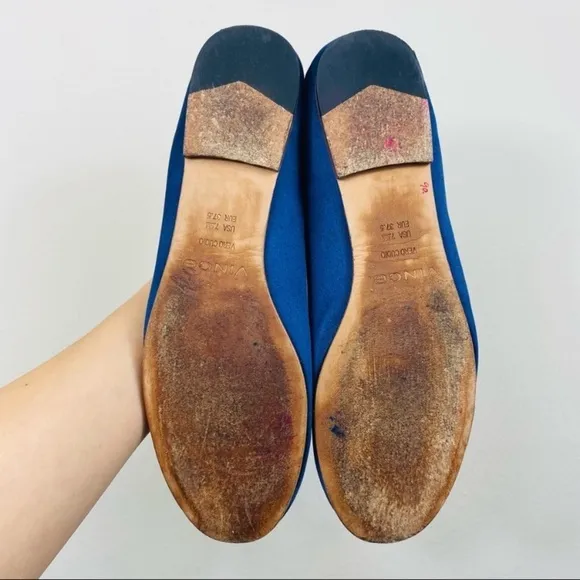 VINCE MAXWELL 2 SATIN ROUND TOE BALLERINA FLAT NAVY BLUE SIZE 7.5​​​